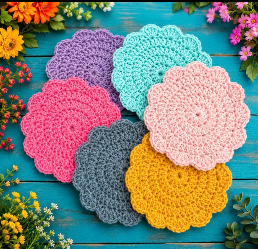 Colourful crochet coasters — crochet creation
