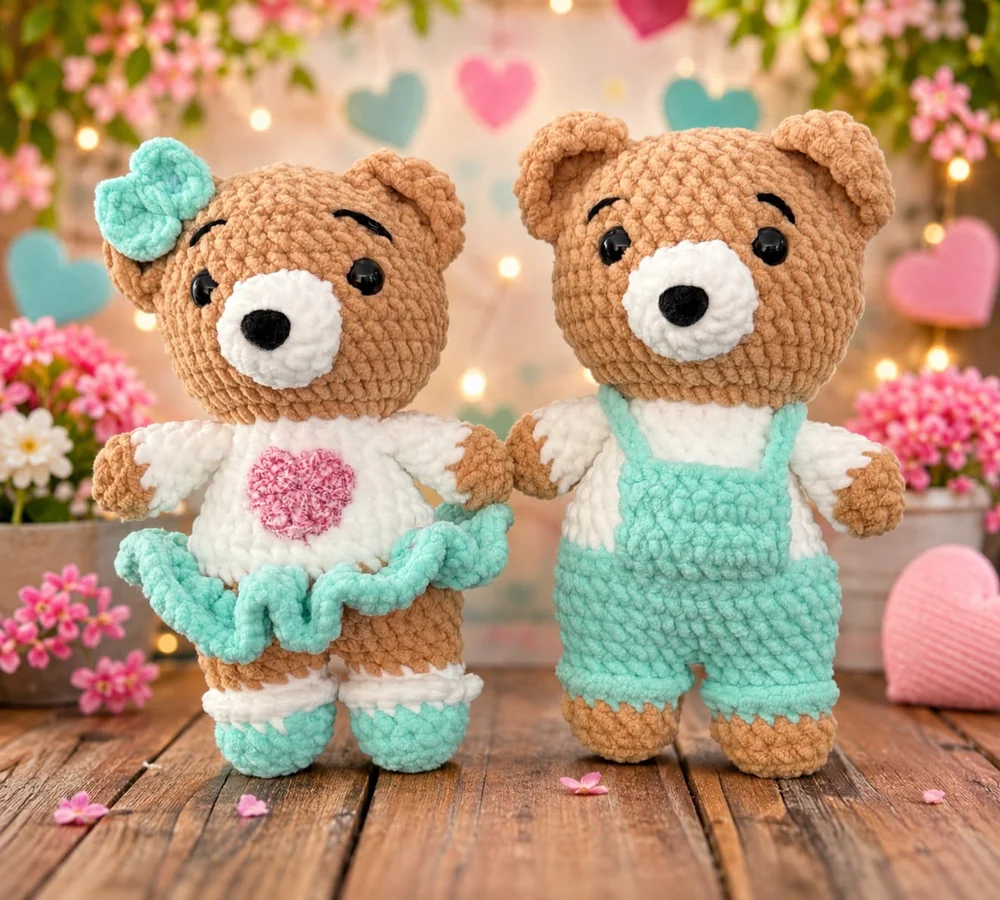 Teddy bear pair — crochet creation